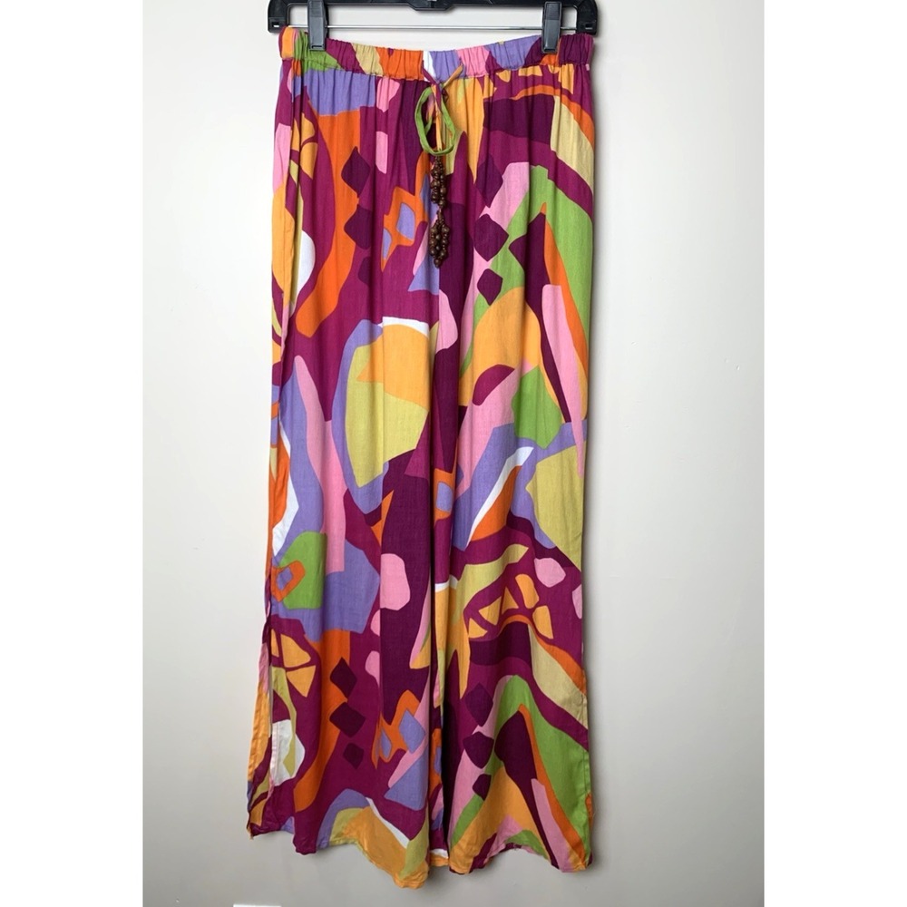 True Destinations Pants Womens Medium Wide Leg Print Boho Purple Palazzo Hippie